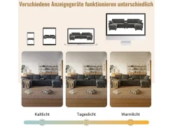 Sofá de canto com 2 apoios para os pés com espaço de armazenamento + 2 porta-copos + 1 porta USB e tomadas - 315 x 135 x 81 cm - veludo - cinza