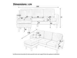 Sofá de canto com chaise longue - 3 lugares - tecido de algodão e linho - Bege claro