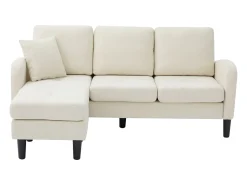 Sofá de canto com chaise longue - 3 lugares - tecido de algodão e linho - Bege claro