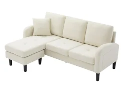 Sofá de canto com chaise longue - 3 lugares - tecido de algodão e linho - Bege claro