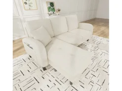Sofá de canto com chaise longue - 3 lugares - tecido de algodão e linho - Bege claro