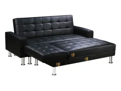 Sofá de canto conversível e reversível "Theo" - 258 x 82/147 x 82 cm - 4 lugares - Preto