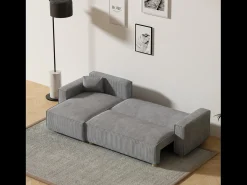 Sofá de canto conversível em veludo cotelê cinza claro COSY