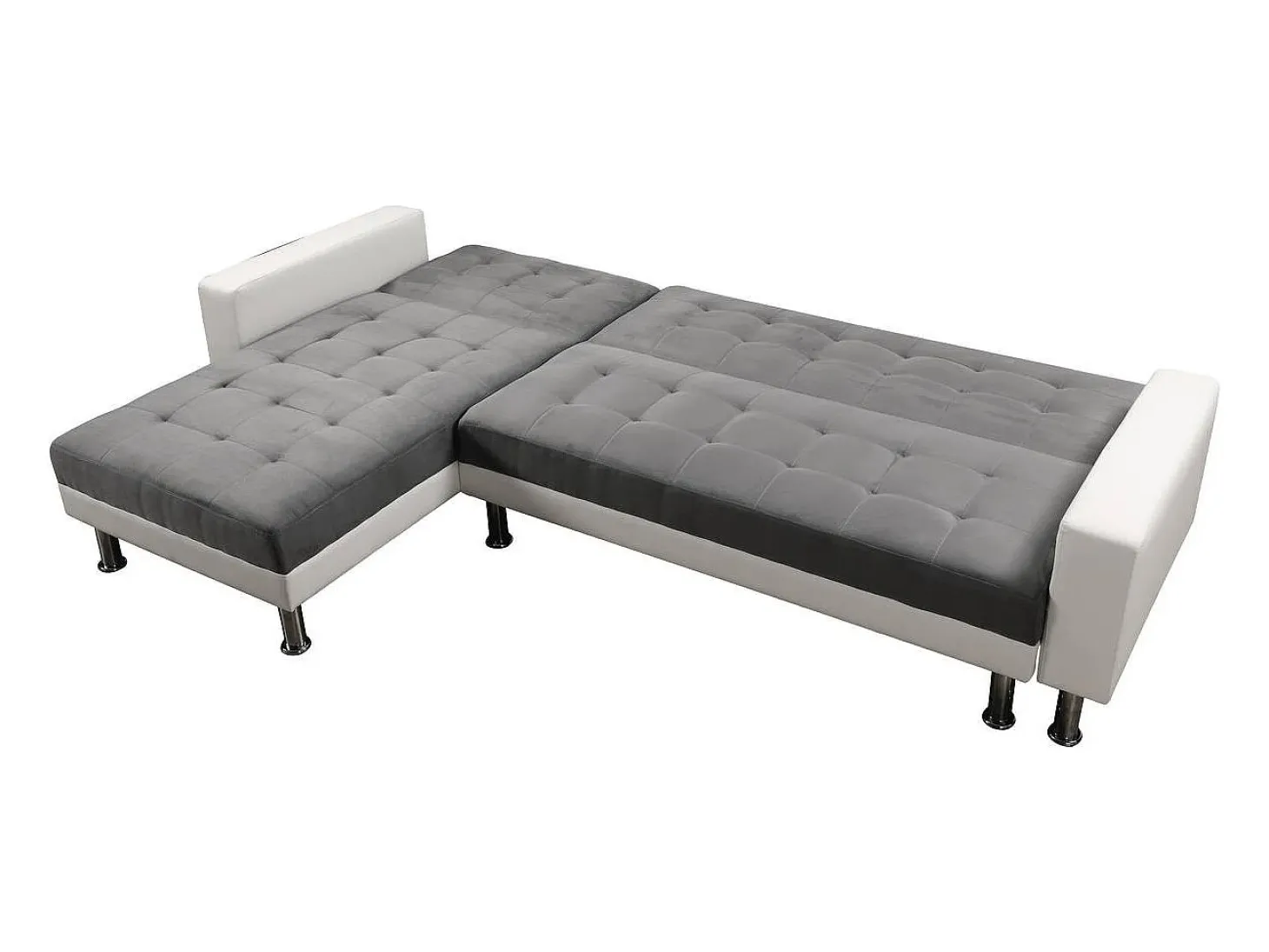 Sofá de canto conversível e reversível "Theo" - 258 x 82/147 x 82 cm - 4 lugares - Branco / Cinza