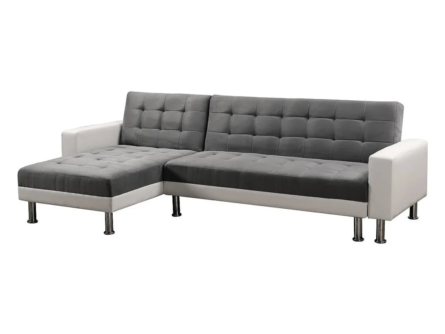 Sofá de canto conversível e reversível "Theo" - 258 x 82/147 x 82 cm - 4 lugares - Branco / Cinza