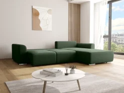 Sofá de canto conversível e reversível em tecido verde pinho MELTANA