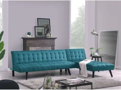 Sofá de canto conversível TIM de 4 lugares em tecido azul-pato - Elegante e moderno, ideal para família e convidados