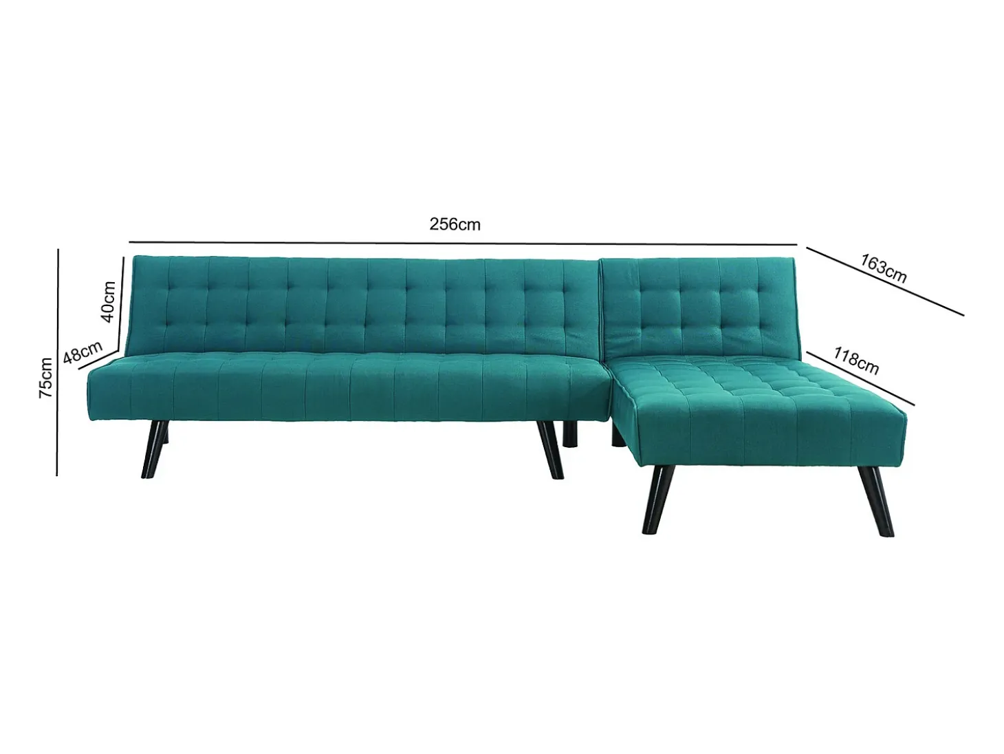 Sofá de canto conversível TIM de 4 lugares em tecido azul-pato - Elegante e moderno, ideal para família e convidados