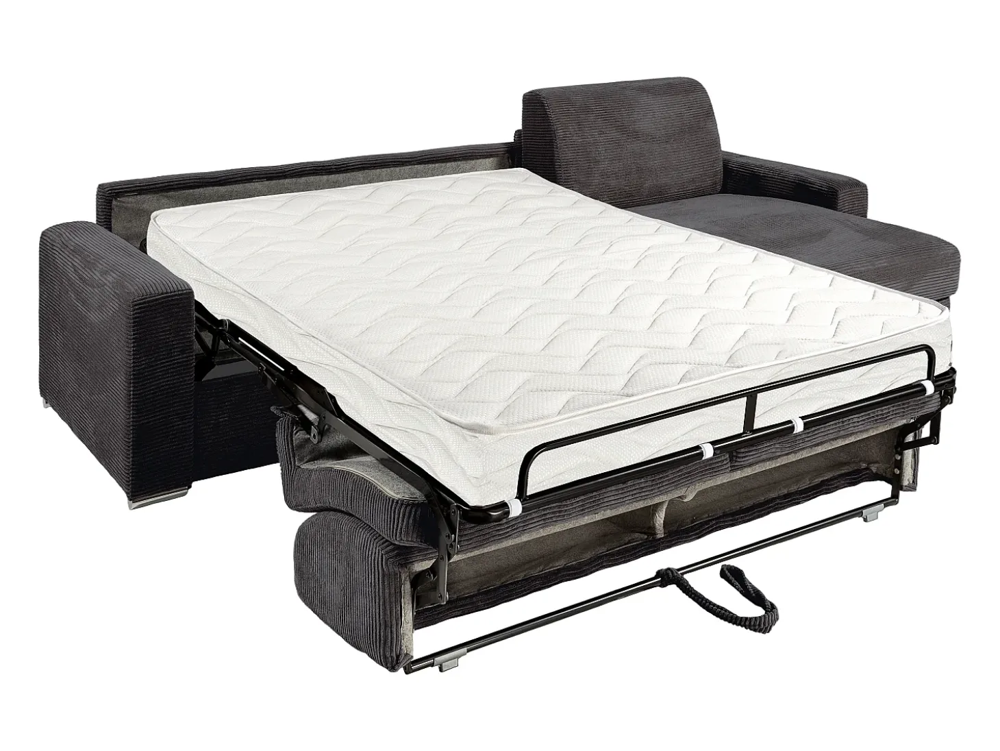 Sofá de canto convertível abertura rápida veludo canelado cinzento 140 cm ripas largas 18 cm CALITO