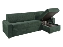 Sofá de canto convertível abertura rápida veludo canelado verde 160 cm ripas largas 22 cm CALITO