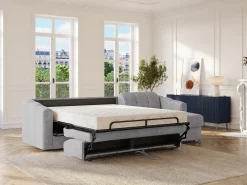 Sofá de canto convertível abertura rápida tecido cinzento claro ripas - 140 cm - 18 cm DARIELO