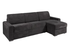 Sofá de canto convertível abertura rápida veludo canelado cinzento 160 cm ripas largas 14 cm CALITO