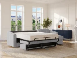 Sofá de canto convertível abertura rápida reversível tecido cinzento claro ripas - 140 cm - 22 cm DARIELO