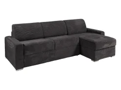 Sofá de canto convertível abertura rápida veludo canelado cinzento 160 cm ripas largas 22 cm CALITO