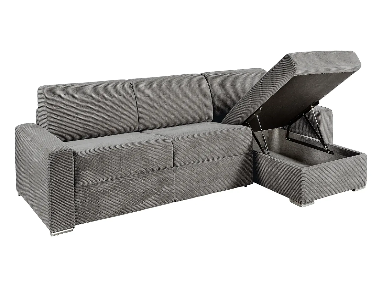 Sofá de canto convertível abertura rápida veludo canelado cinzento claro 140 cm latte large 18 CALITO