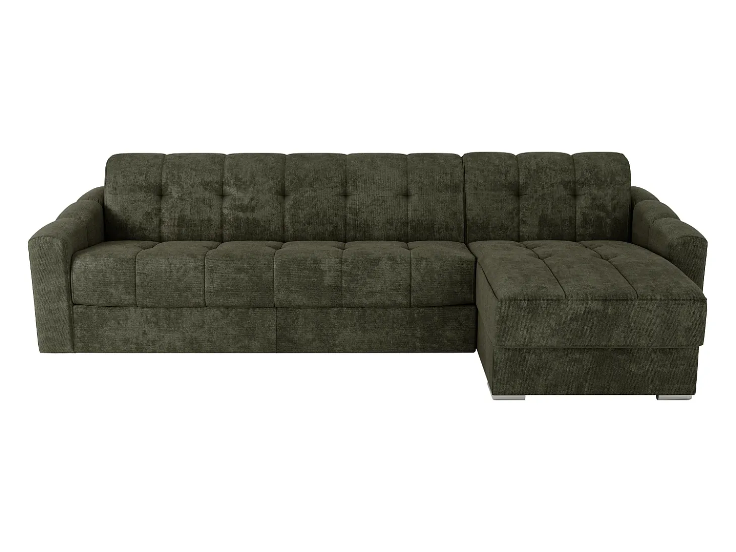 Sofá de canto convertível abertura rápida tecido verde caqui ripas largas - 140 cm - 22 cm DARIELO