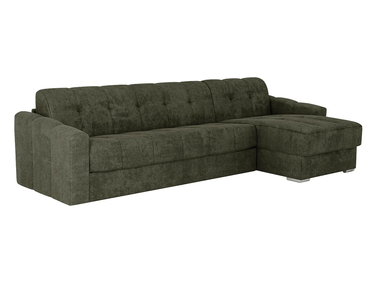 Sofá de canto convertível abertura rápida tecido verde caqui ripas largas - 140 cm - 22 cm DARIELO