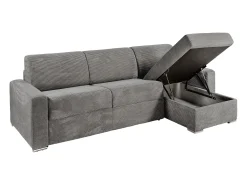 Sofá de canto convertível abertura rápida veludo canelado cinzento claro 140 cm 22 cm CALITO