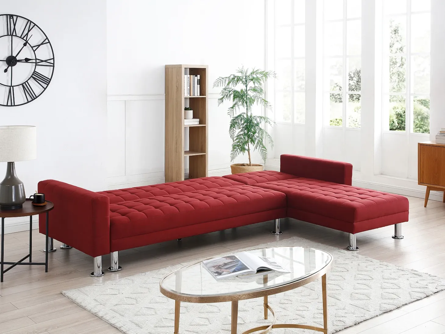 Sofá de canto convertível em cama e reversível em tecido Vermelho WILLIS II
