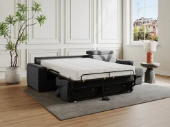 Sofá de canto convertível veludo canelado antracite, cama 160 cm, colchão 22 cm VIZIR