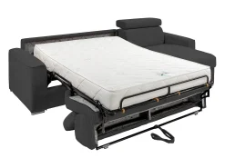Sofá de canto convertível veludo canelado antracite, cama 140 cm, colchão 18 cm VIZIR