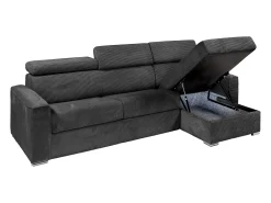 Sofá de canto convertível veludo canelado antracite, cama 140 cm, colchão 14 cm VIZIR