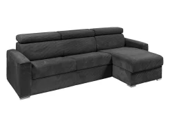 Sofá de canto convertível veludo canelado antracite, cama 160 cm, colchão 14 cm VIZIR