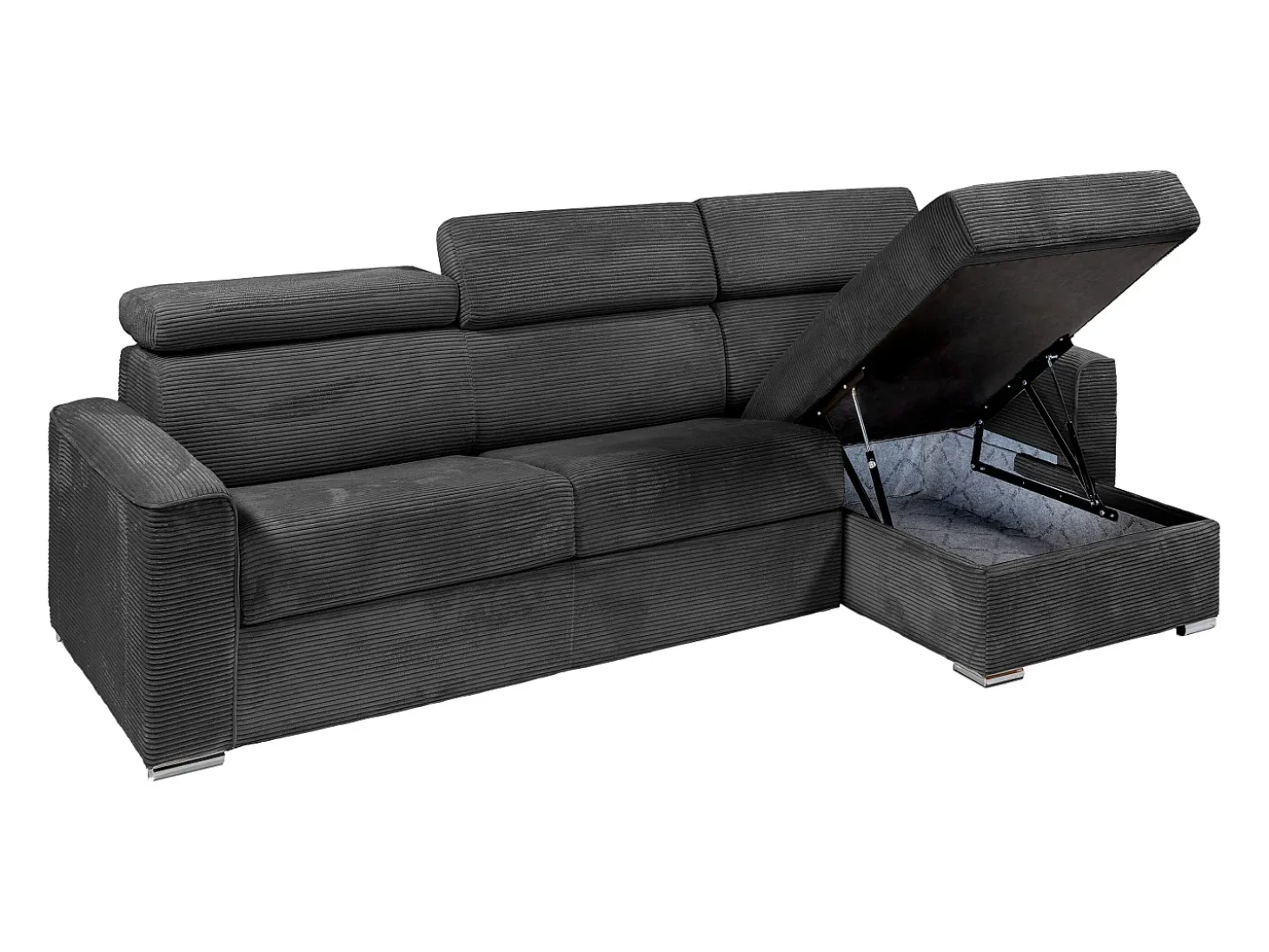 Sofá de canto convertível veludo canelado antracite, cama 160 cm, colchão 14 cm VIZIR