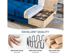 Sofá de canto de 3/4 de lugar reversível em tecido azul - meridiano ou pouf - listras verticais - 208x76x85cm