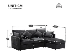 Sofá de canto de 3 lugares - com apoio para pés modular - chenille - Cinza