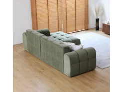 Sofá de canto de 3 lugares em veludo verde nuvem - Confortável e design