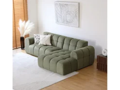 Sofá de canto de 3 lugares em veludo verde nuvem - Confortável e design