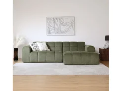 Sofá de canto de 3 lugares em veludo verde nuvem - Confortável e design