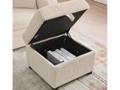 Sofá de canto de 3 lugares em bombazine bege - Com LEDs, portas USB/Tipo-C e 2 gavetas