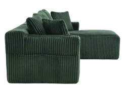 Sofá de canto de 3 lugares com chaise longue e 5 almofadas - Tecido de bombazine - Verde esmeralda