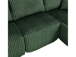 Sofá de canto de 3 lugares com chaise longue e 5 almofadas - Tecido de bombazine - Verde esmeralda