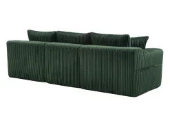 Sofá de canto de 3 lugares com chaise longue e 5 almofadas - Tecido de bombazine - Verde esmeralda