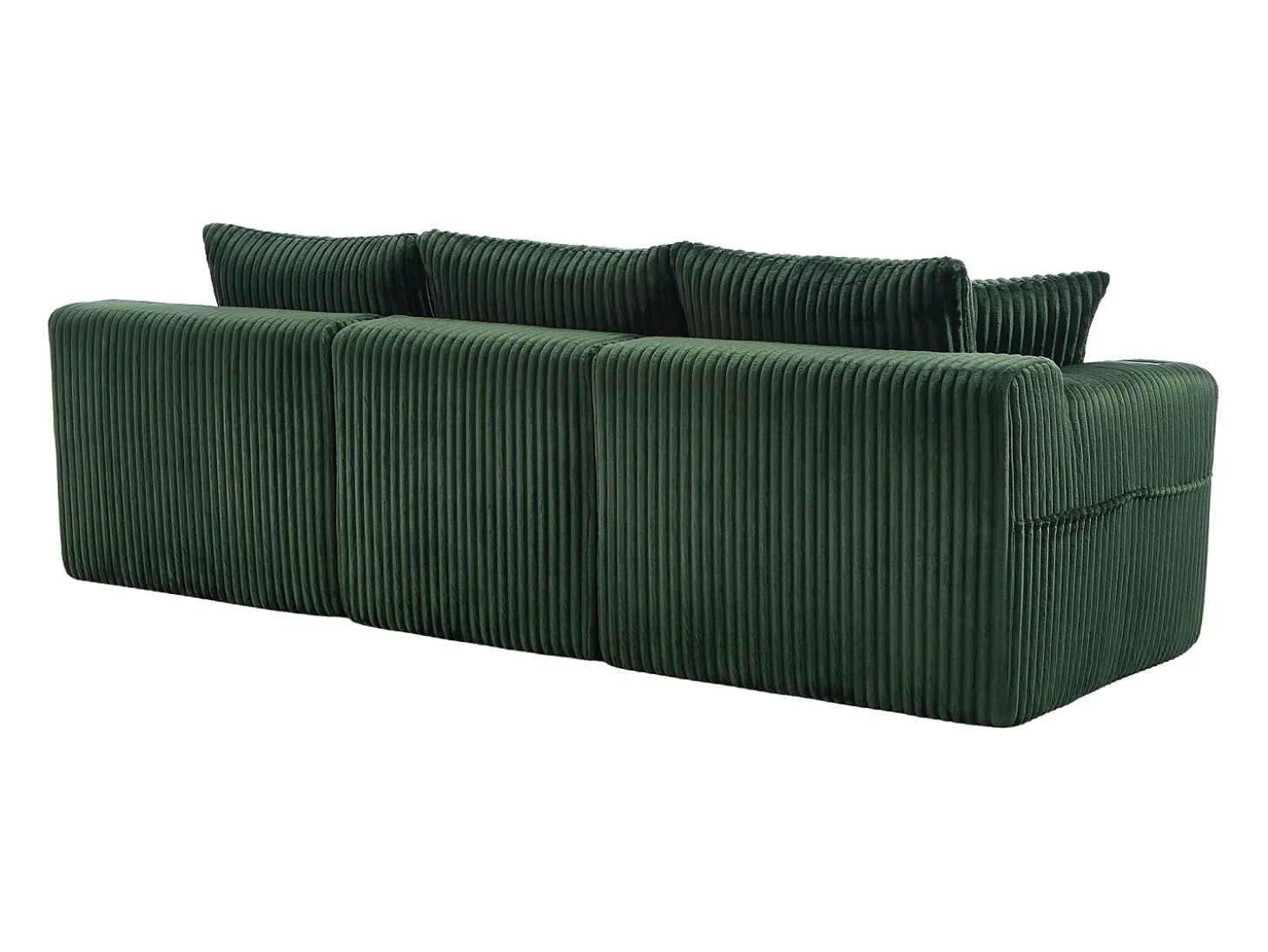 Sofá de canto de 3 lugares com chaise longue e 5 almofadas - Tecido de bombazine - Verde esmeralda