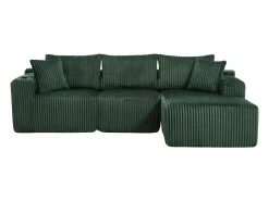 Sofá de canto de 3 lugares com chaise longue e 5 almofadas - Tecido de bombazine - Verde esmeralda