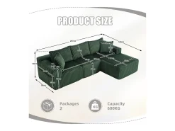 Sofá de canto de 3 lugares com chaise longue e 5 almofadas - Tecido de bombazine - Verde esmeralda