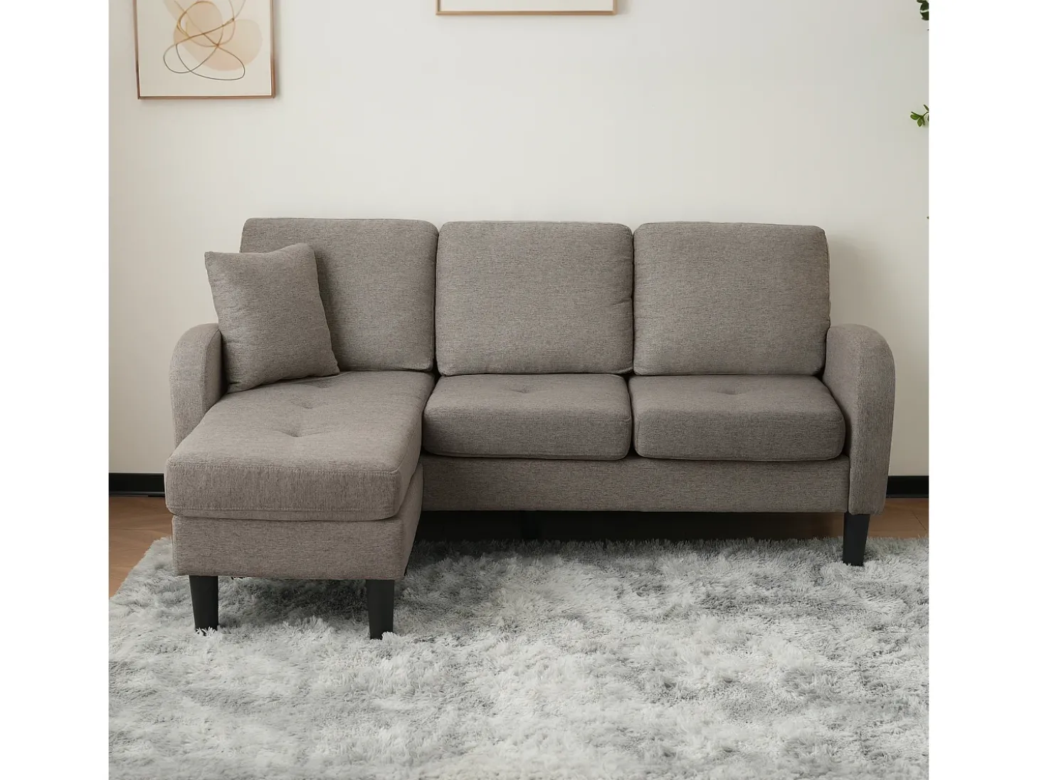 Sofá de canto de 3 lugares com chaise longue - 185 x 118 x 82 cm - tecido respirável de algodão e linho - cinza escuro antigo