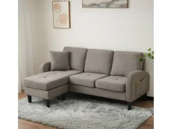 Sofá de canto de 3 lugares com chaise longue - 185 x 118 x 82 cm - tecido respirável de algodão e linho - cinza escuro antigo