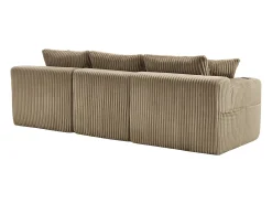 Sofá de canto de 3 lugares com chaise longue e 5 almofadas - Tecido de bombazine - Cor caqui