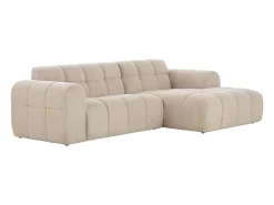 Sofá de canto de 3 lugares em veludo bege com chaise longue direita - Confortável e moderno