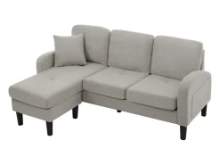 Sofá de canto de 3 lugares com chaise longue - 185 x 118 x 82 cm - tecido respirável de algodão e linho - Cinza