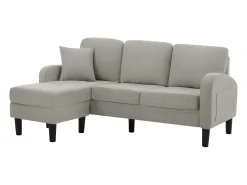 Sofá de canto de 3 lugares com chaise longue - 185 x 118 x 82 cm - tecido respirável de algodão e linho - Cinza