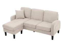 Sofá de canto de 3 lugares com chaise longue - 185 x 118 x 82 cm - tecido respirável de algodão e linho - Bege