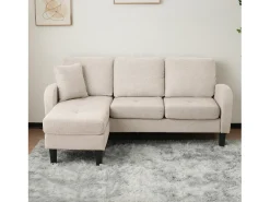 Sofá de canto de 3 lugares com chaise longue - 185 x 118 x 82 cm - tecido respirável de algodão e linho - Bege