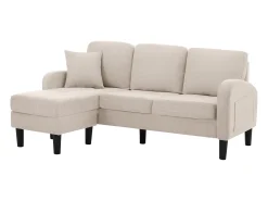 Sofá de canto de 3 lugares com chaise longue - 185 x 118 x 82 cm - tecido respirável de algodão e linho - Bege