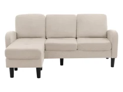Sofá de canto de 3 lugares com chaise longue - 185 x 118 x 82 cm - tecido respirável de algodão e linho - Bege